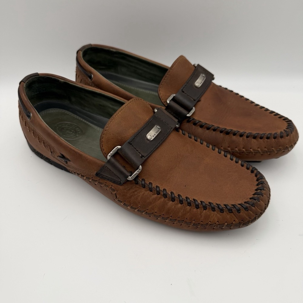 H.S. Trask Cobbler driving loafers men's 11.5 M cognac brown leather moc toe